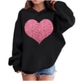 thumbnail image 2 of Girls Black Sequin Heart Hoodie, Oversized Sparkly Pullover with No Drawstring, 100% Polyester, Youth Sizes 100-160,Size 11 T, 2 of 8