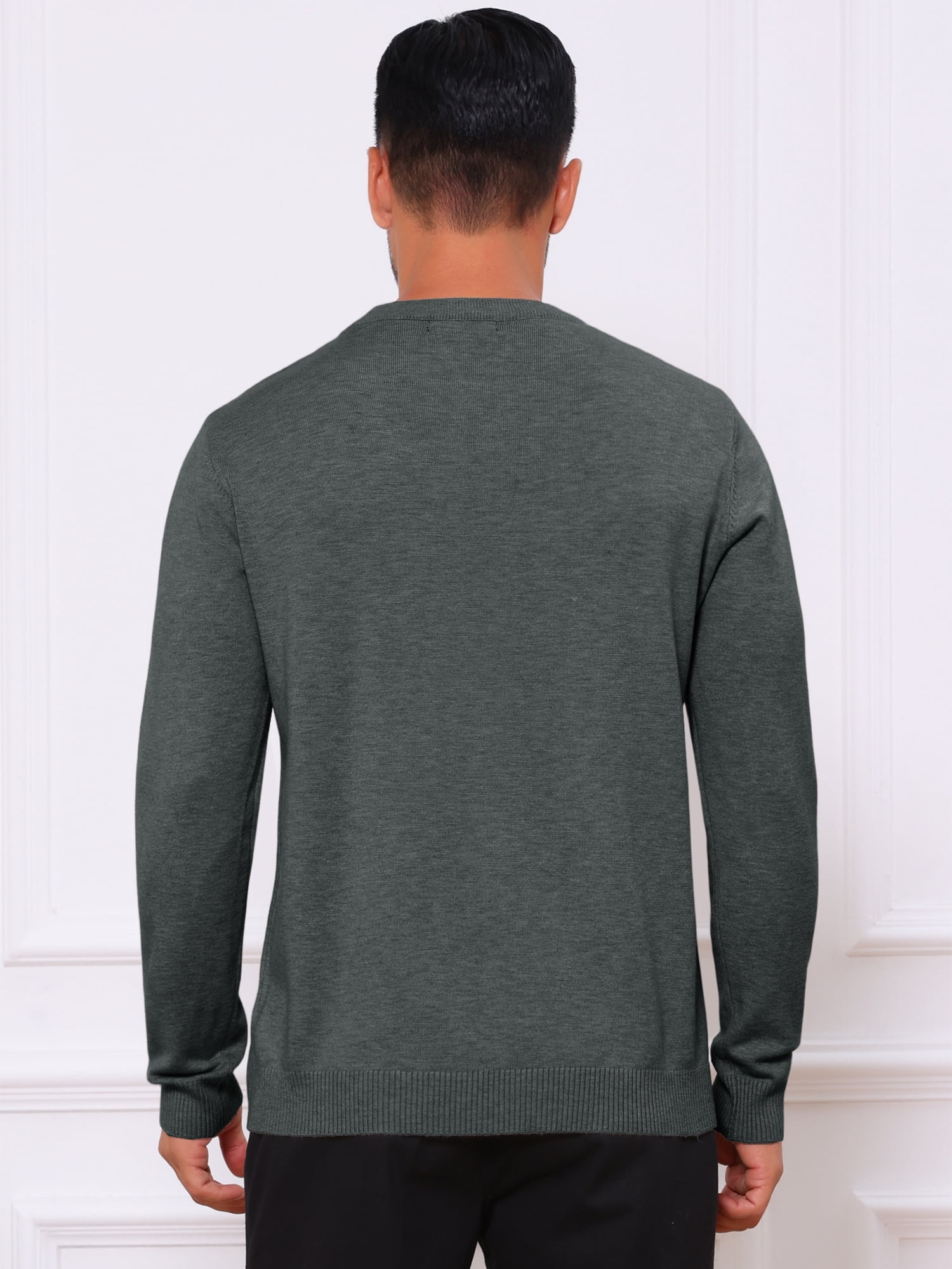 DARING DIVA Men's Solid Crew Neck Long Sleeve Soft Knit Pullover Sweater L Dark Gray