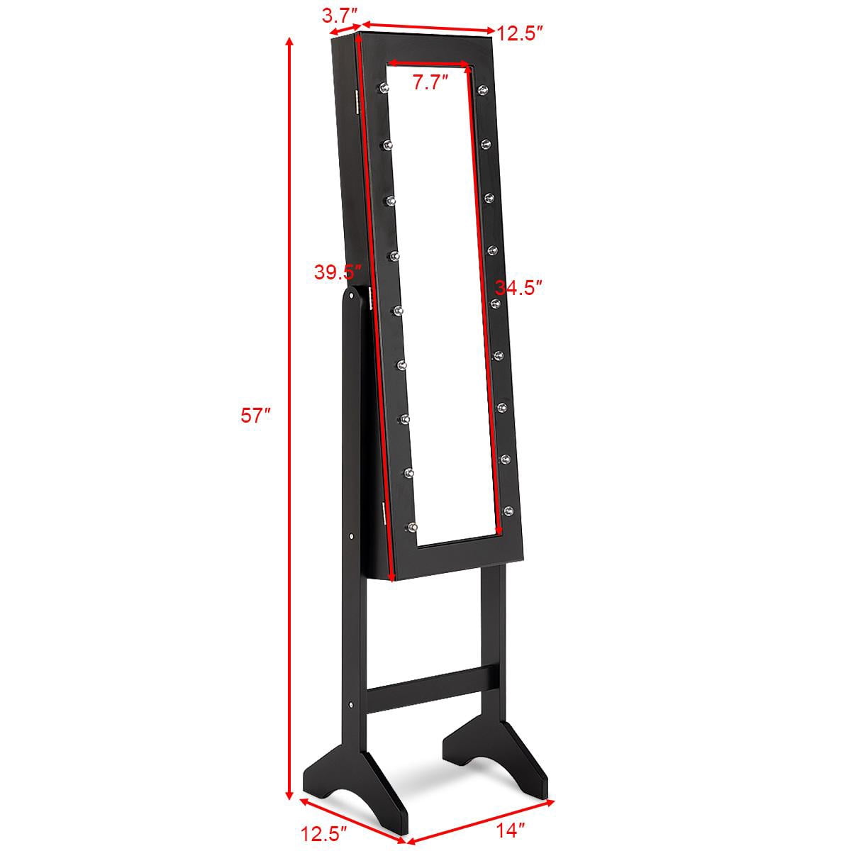 Giantex Jewelry Cabinet Box Armoire Organizer with 18 LED, Standing for Home Bedroom 16 Lipstick Holder 1 Inside Makeup Mirror Full Lights, Large Storage Mirrored Cabinets Jewelry Armoires (Black)