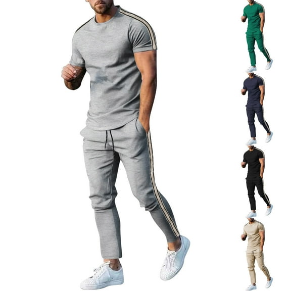 Bixock Men's 2 Piece Set,Jogging Suits for Men,Solid Color Short Sleeve Crew Neck Top and Long Pants with Casual Sweatsuit Outfits