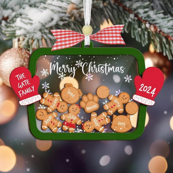 Personalized Family Member Shaker Ornament, Gingerbread with Hat Family Christmas Keepsake, 4D Cookie Ornament, Custom Family Gift for the Holidays