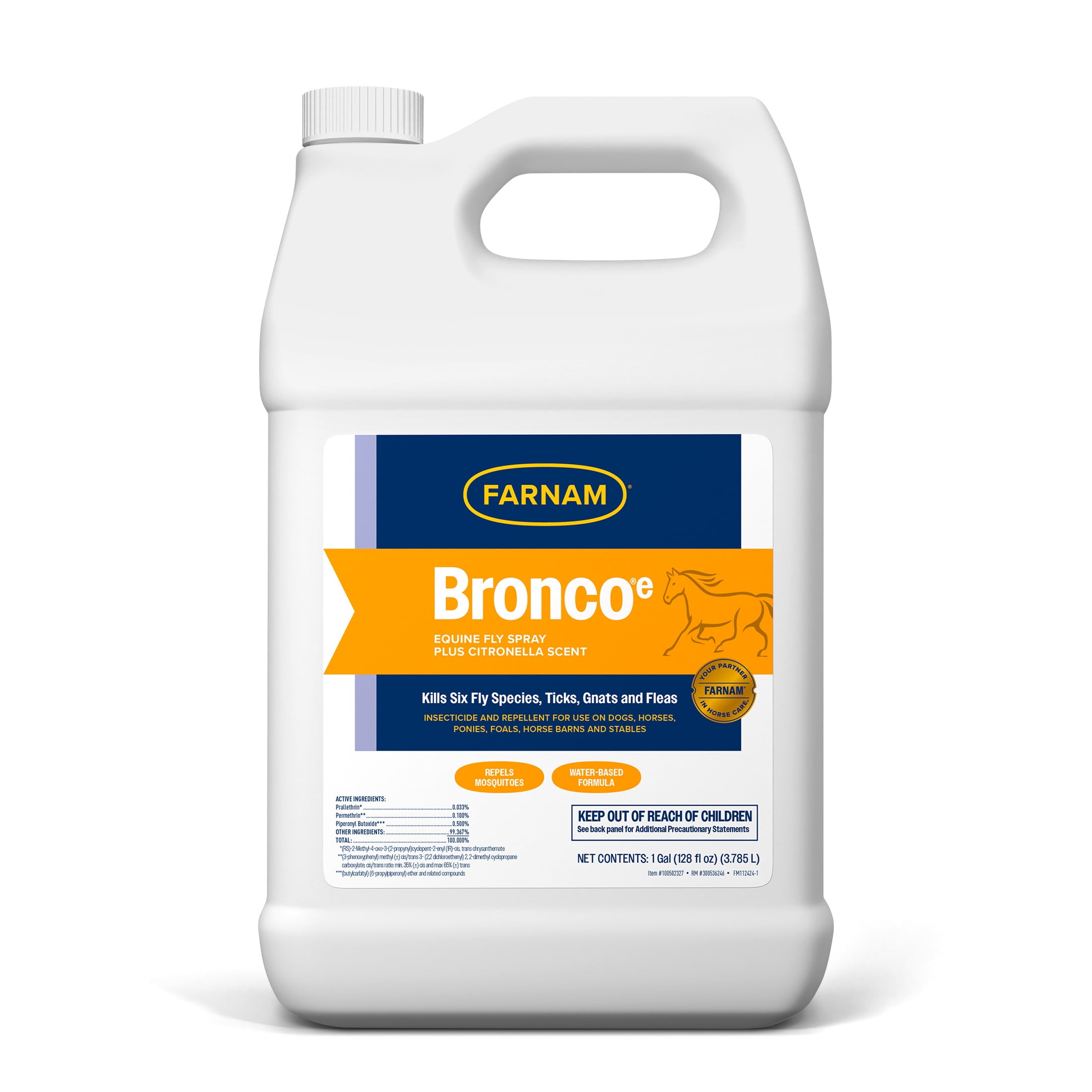 (4 pack) Farnam Bronco e Horse Fly Spray with Citronella for Horses, Dogs & Premises, Refill, 128 fl oz