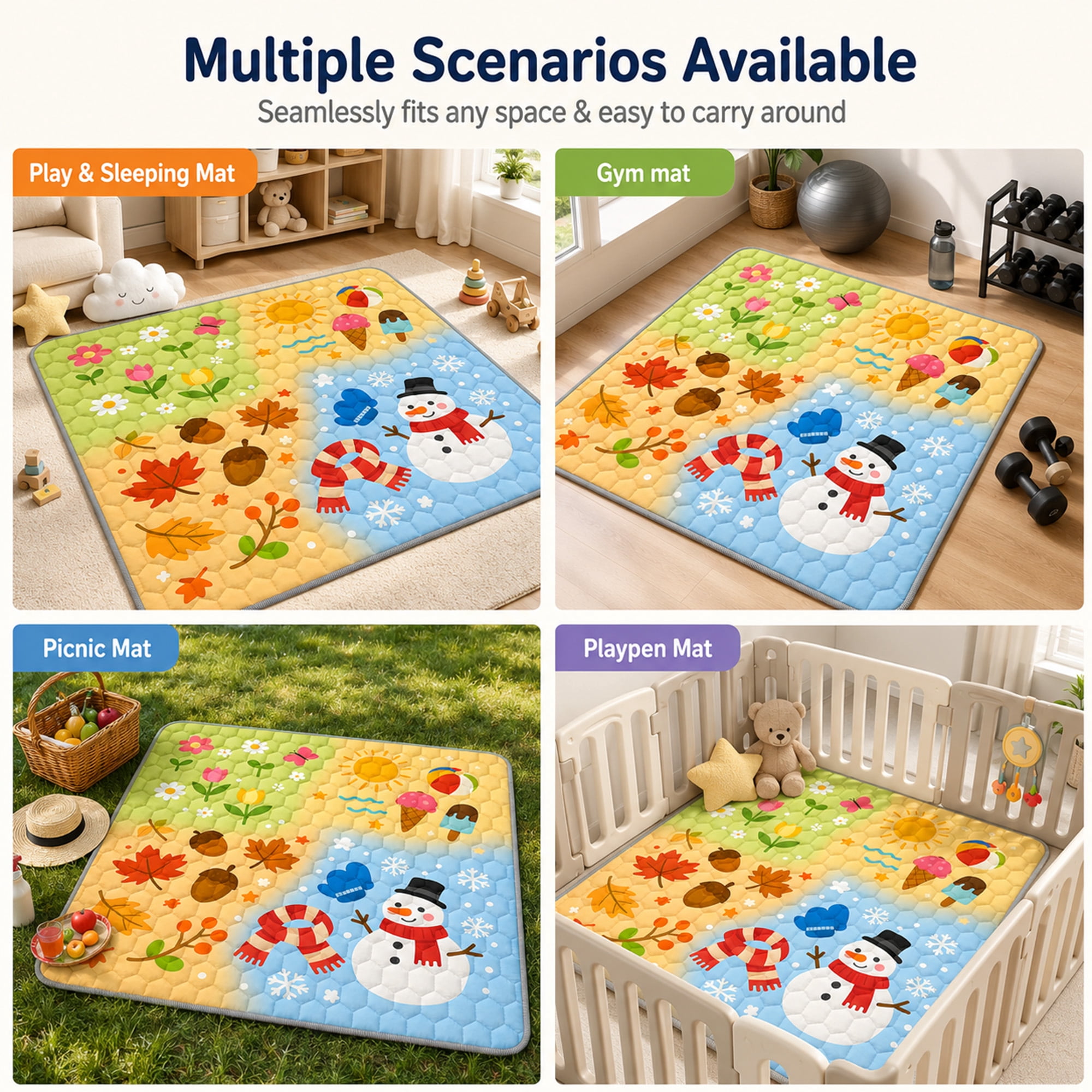 BEAUTYPEAK Baby Play Mat, 50"x50" Mat Perfect for Use Baby Playpen,Non-Slip Foldable Mat for Toddlers and Babies