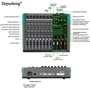 Depusheng PA8 Mixing Console 8-Channel Audio Mixer with 48V Phantom 256 DSP USB Bluetooth Black for Professional and Beginner