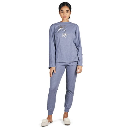 

MeMoi Women s 100% Cotton Slub Knit Metallic Star Accent Pajama Set - Mens - Male