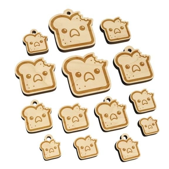 Cute and Kawaii Shocked Toast Bread with Bite Wood Mini Charms Shapes DIY Craft Jewelry - With Hole - Various Sizes (16pcs)