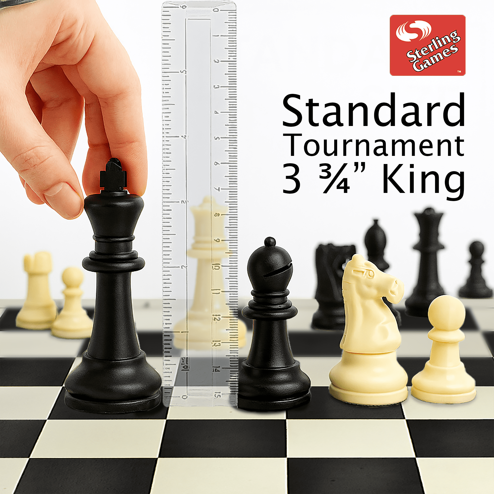 Sterling Games Chess Mat and Chess Pieces Set 20" x 20" Roll Up Vinyl Travel Chess Set, Black