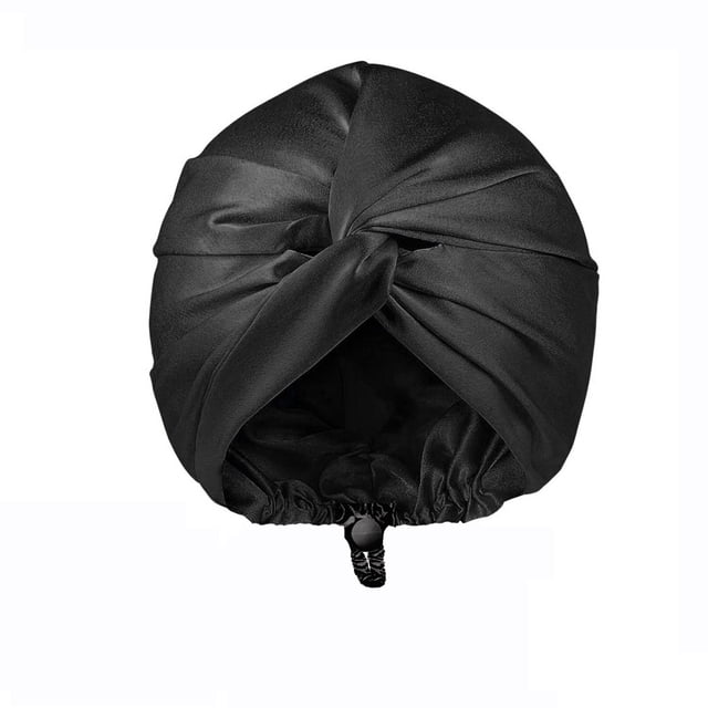 yeacher Bonnet de Nuit Ajustable en Satin pour Femmes - Bonnet de Protection Capillaire à Double Couche pour Tous Types de Cheveux, Utilisation Toute l'Année, Noir