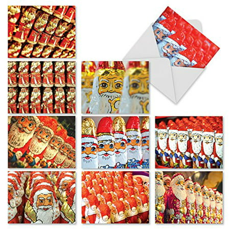 'M3287 M3287 Sweet Santas' 10 Assorted All Occasions Cards Featuring Yummy Images Of Foil-Covered Chocolate Santas with Envelopes by The Best Card