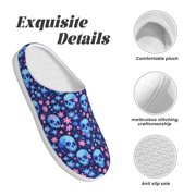 Rateoe Blue Skull Flower Print Women's Men's Cotton Knit Slippers Lightweight Memory Foam Indoor House Shoes with Anti-Skid Sole-40/41