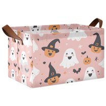Yayeee Foldable Storage Basket for Shelves with Handles Waterproof Cloth Bins, Pastel Pink Halloween