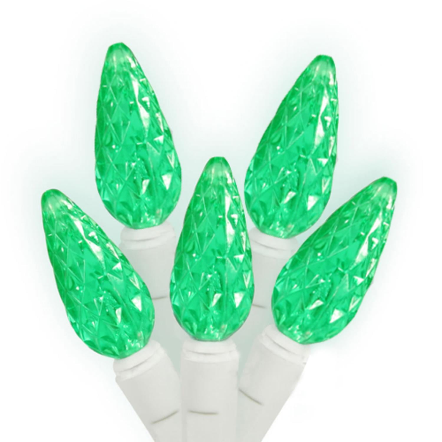 Set of 70 Green LED C6 Christmas Lights White Wire