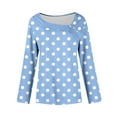 thumbnail image 7 of HOMBOM Crew Neck T-Shirts for Women Long Sleeve Tunic Tops Trendy Light Blue Tops Polka Dot Womens, 7 of 7