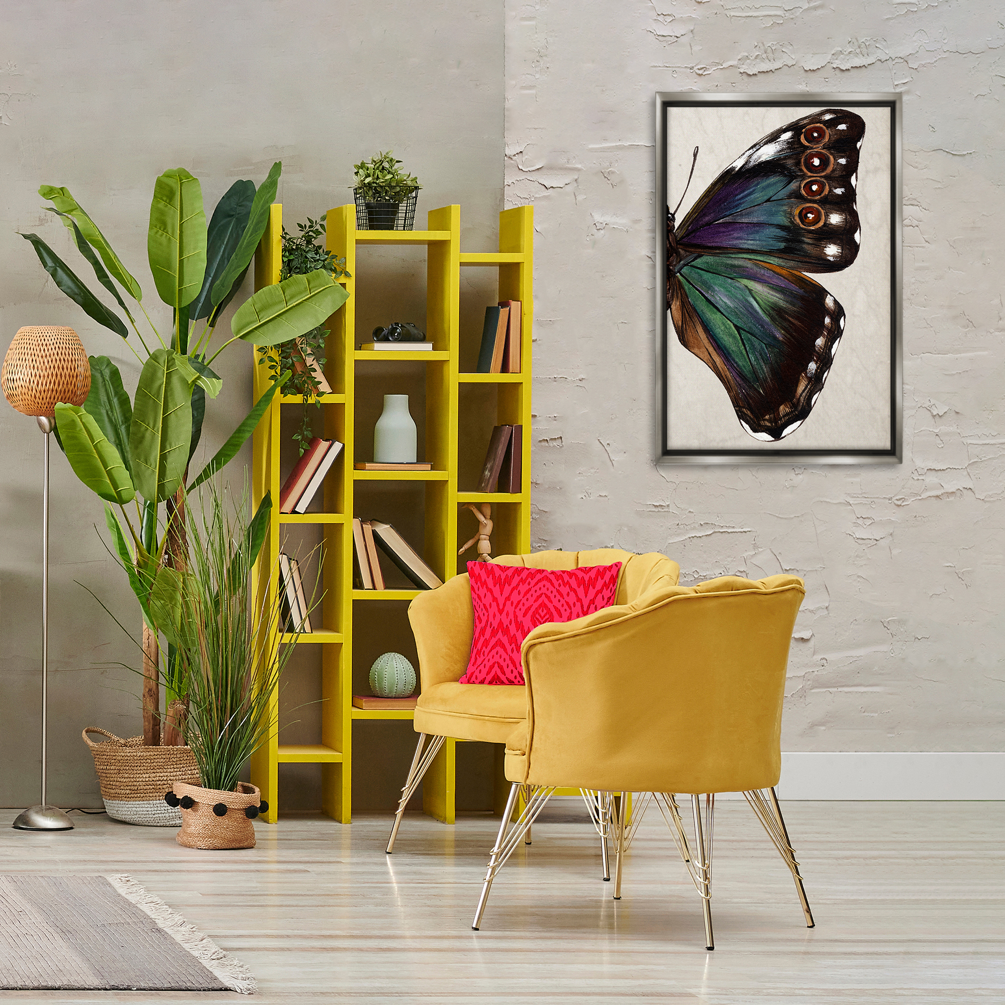 Stupell Industries Classic Butterfly Wing Animals & Insects Painting Gray Floater Framed Canvas Art Print Wall Art, 21 x 31