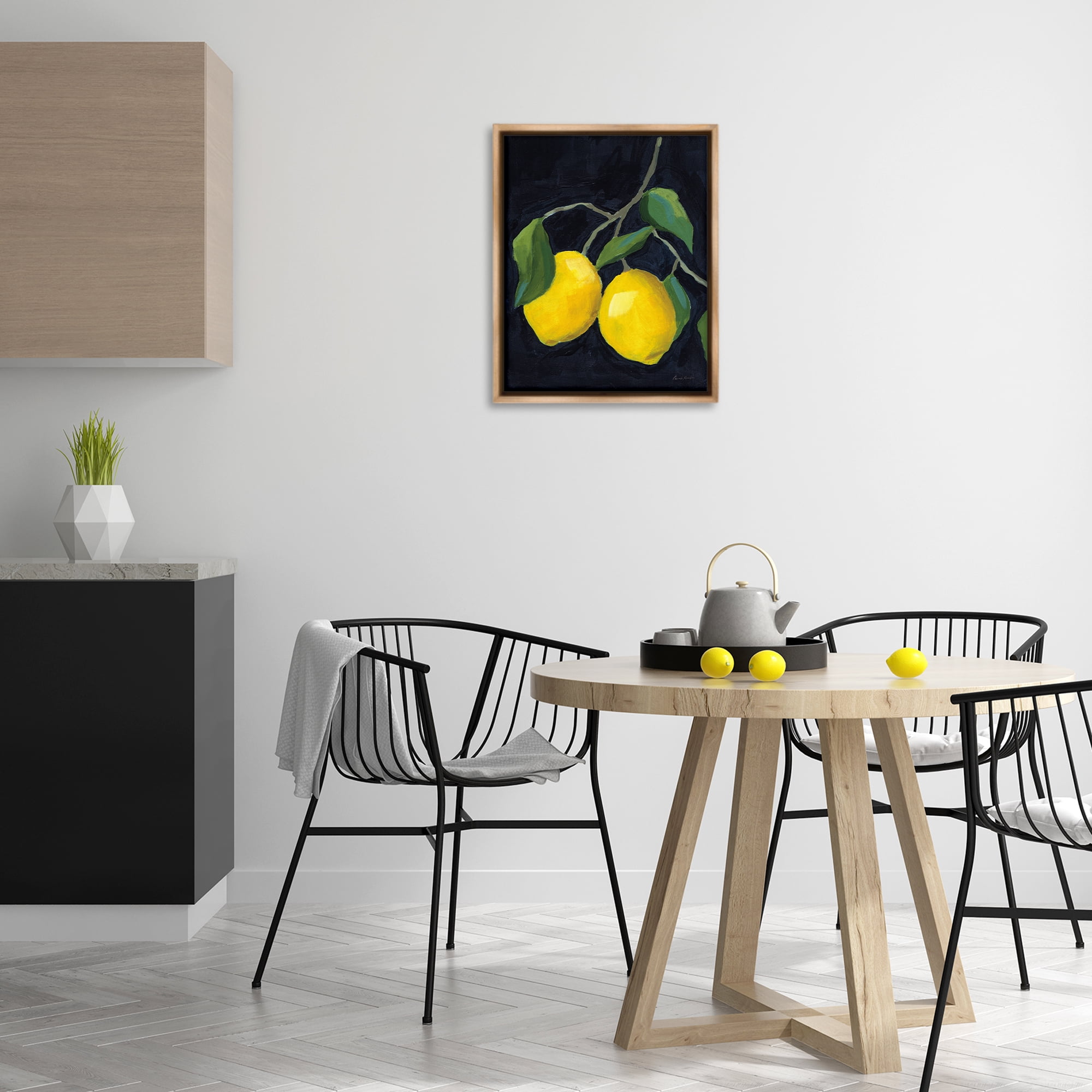 Stupell Industries Two Lush Lemons Food & Beverage Painting Brown Floater Framed Canvas Art Print Wall Art, 17 x 21