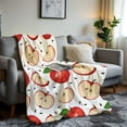 thumbnail image 4 of 1pc Red Apple Slice Plush Blanket - Soft Flannel Bedspread with Cute Pink & Green Apple Pattern, All-Season Cozy ' Bed Cover for &, Machine Washable Couch/Office/Nap Blanket, Gift (White Background), 4 of 7