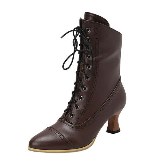 B91xZ Combat Boots Womens Mid Calf Low Kitten Heel Suede Pointed Toe Stretch Fall Fashion Dressy Booties,Brown 8.5