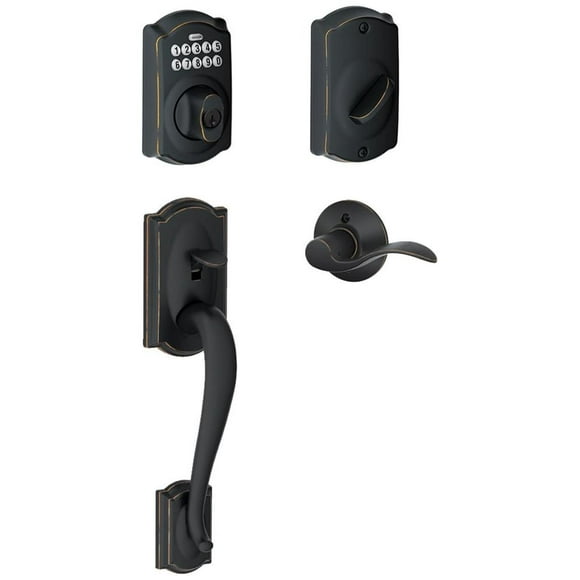 Schlage FE365-CAM-ACC-LH Left Handed Camelot Electronic Handleset with Accent Le, Aged Bronze