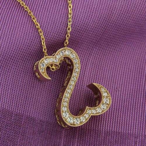 14K Yellow Gold Plated 1Ct Round Simulated Diamond Heart Charm Pendant Necklaces