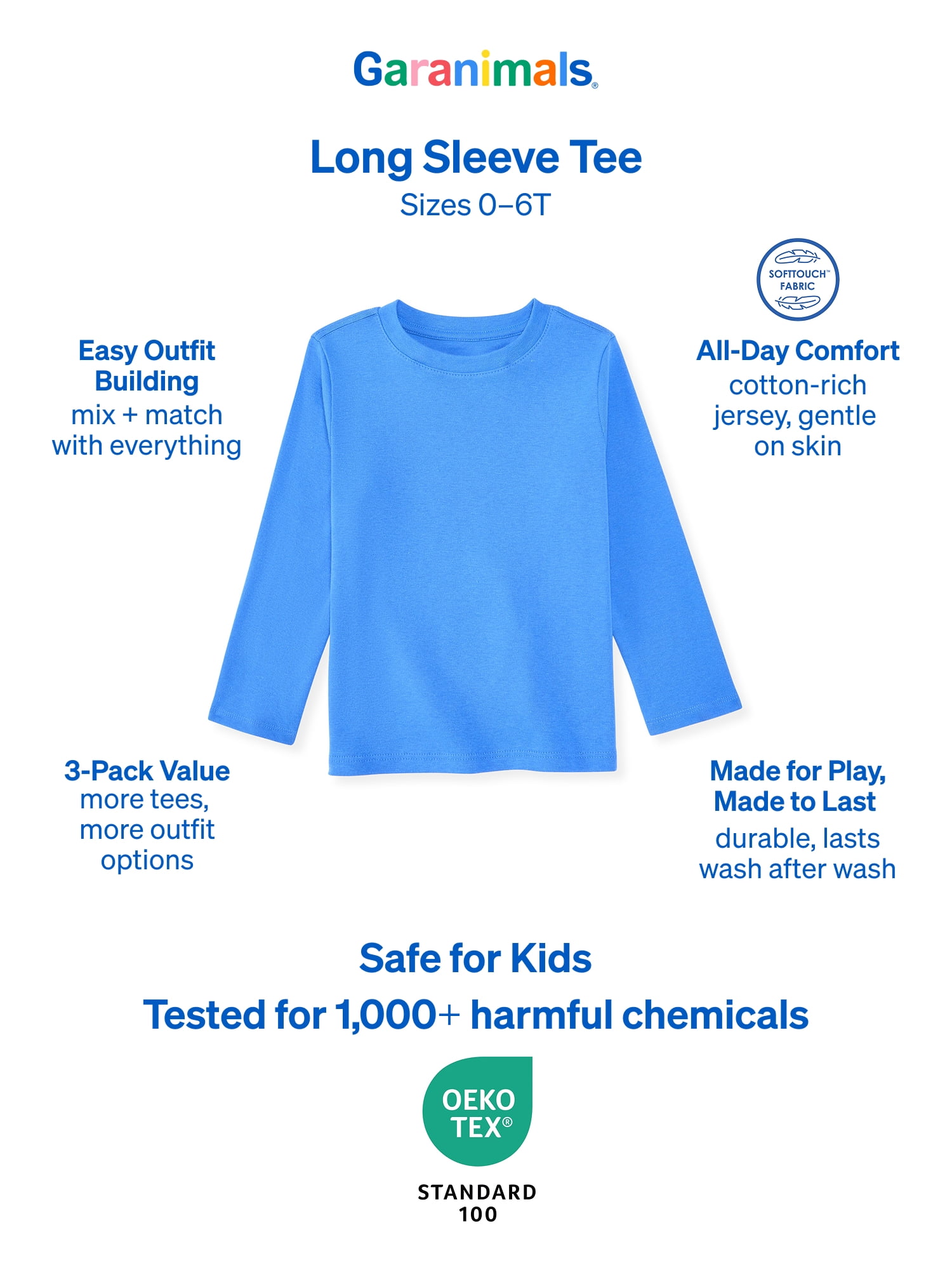 Garanimals Baby & Toddler Boys Long Sleeve Shirts, Single & 3-Pack, Sizes 0-6T