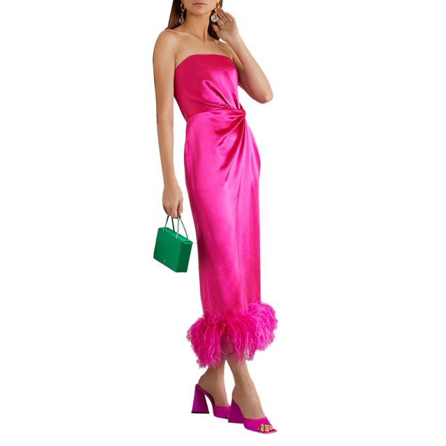 Txlixc, vestido largo de Color liso para mujer, vestido sin tirantes con dobladillo con adorno de felpa, vestido con abertura en la espalda, vestido doche con espalda descubierta en el pecho Txlixc Estilo de ocio