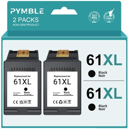 PYMBLE 61XL Black Ink Cartridges for HP 61 Black Ink Cartridges for HP Envy 4500 5530 Deskjet 1000 1010 1510 3050 2540 Officejet 4630 2620 (2 Black)