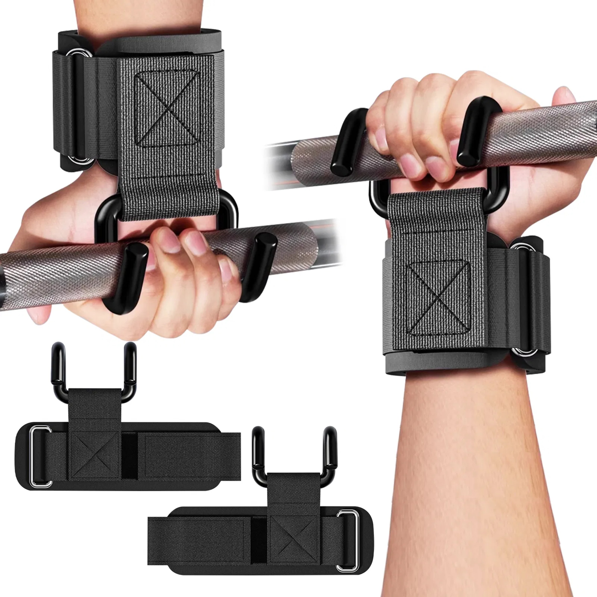 A Pair of Men and Women's Universal Weightlifting Hooks, Gym Weightlifting Wristband Hooks, Rust-proof and Durable, Adjustable in Size, Suitable for Gyms, Etc.