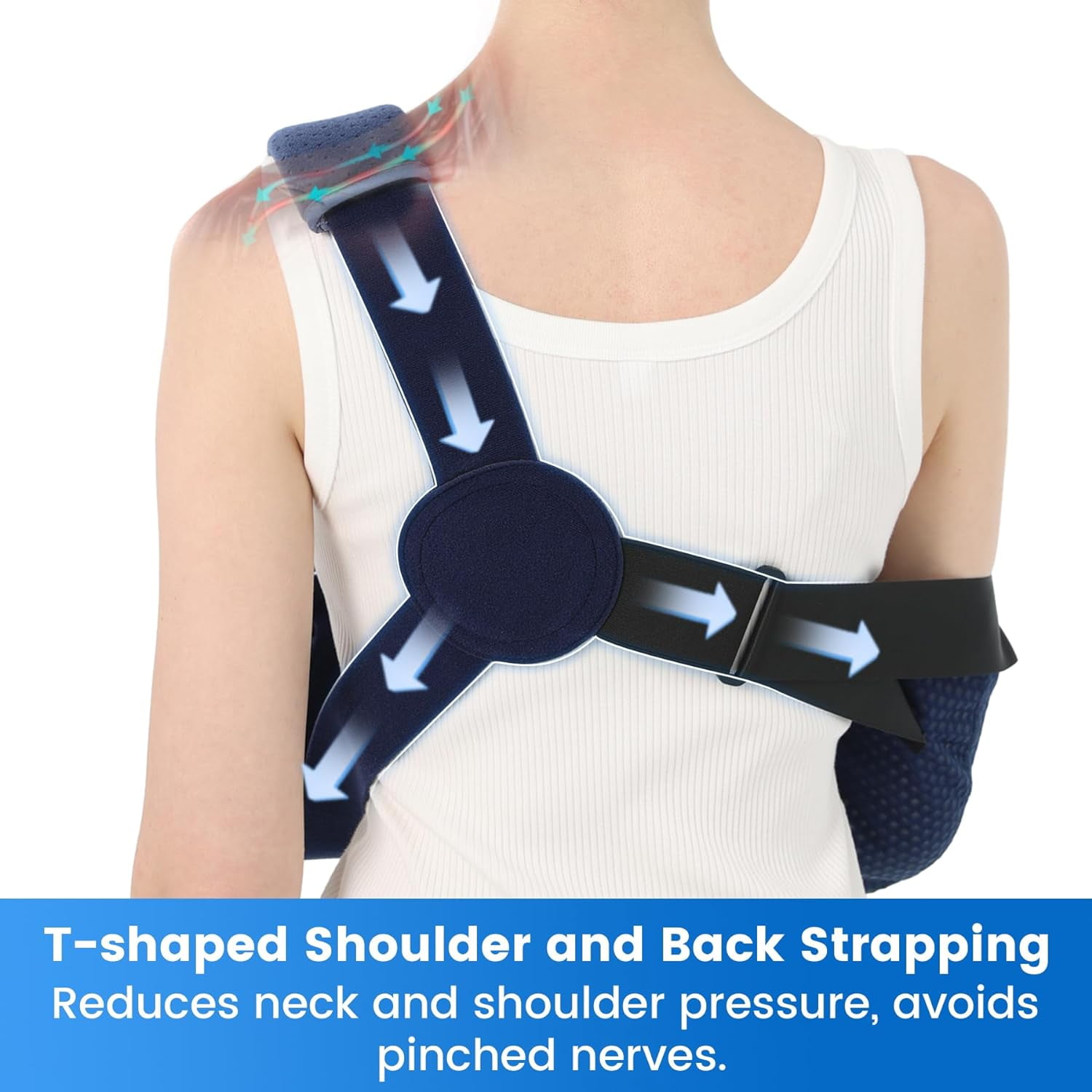 Velpeau Arm Sling with Waist Strap - Ventilated & Breathable Support Brace for Shoulder, Rotator Cuff, Elbow, Hand injury (Mesh-Blue, Left, Large)