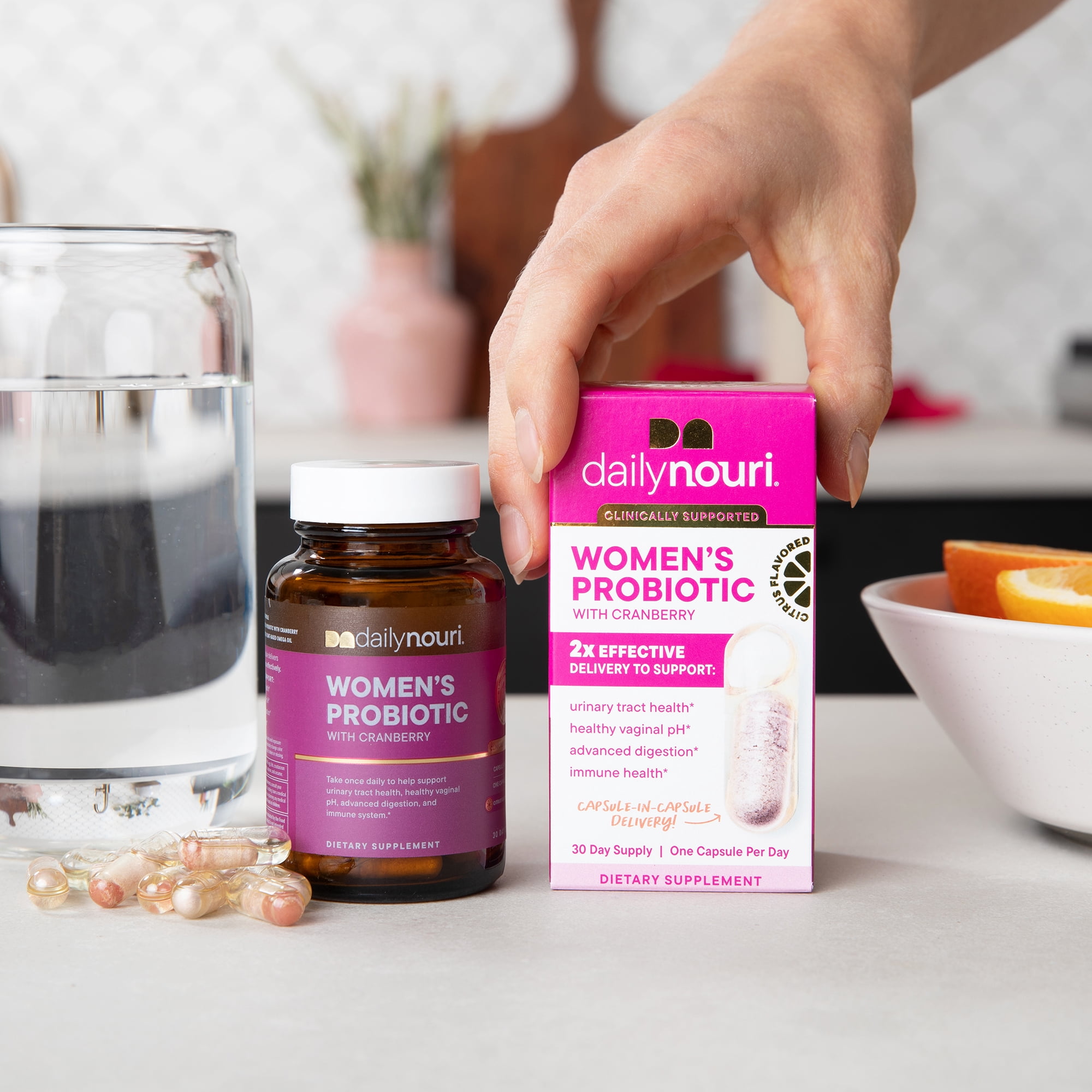 Daily Nouri Women’s Probiotic | Vaginal Health + Urinary Tract Support | Vaginal pH & Microbiome Balance | 5 Clinically Studied Strains + Cranberry & Omega | 30-Day Supply