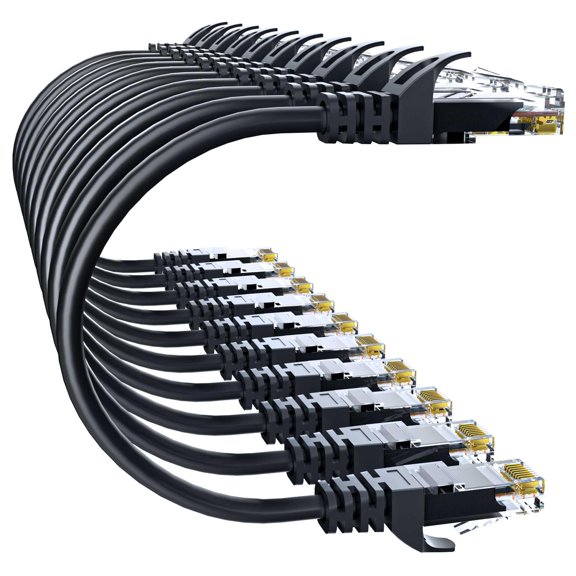 Cable Ethernet de 10 Gbps Cat6, 10 m, paquete de 10 unidades, negro, para oficina doméstica