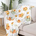 thumbnail image 4 of Fall Throw Blanket, Pumpkin Spice Pumpkins Throw Blanket Fall Pumpkins Throw Blanket, Autumn Pumpkins Leaves and Berries Soft Warm Fleece Blanket for Living Room Couch Bed Chair Dorm, 50"x60", Teal, 4 of 4