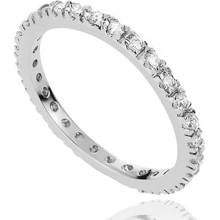 CZ April Birthstone Sterling Silver Eternity Band