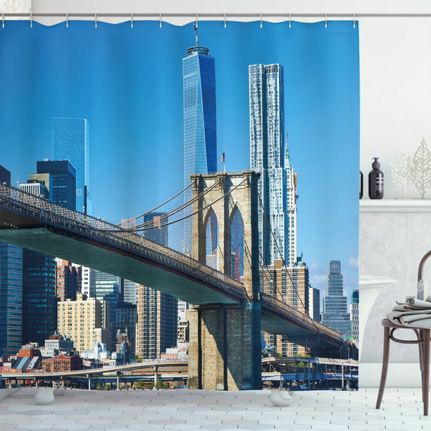 Lower Manhattan Skyline Brooklyn Bridge, Brooklyn Bridge Led Shower Curtain