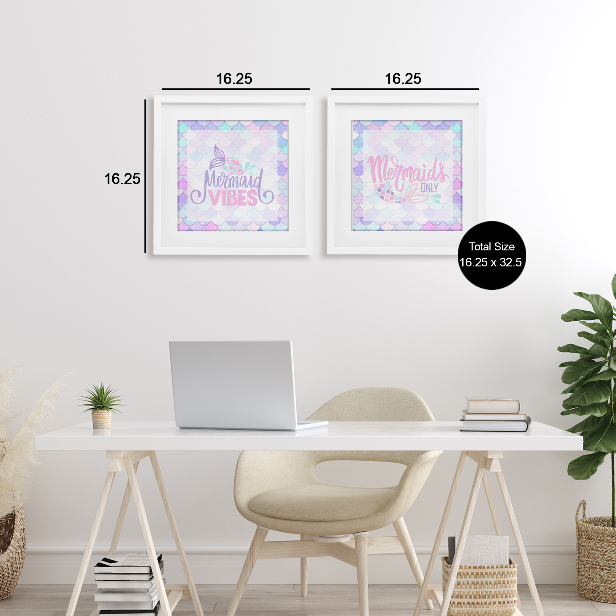 Dreamy Mermaid Phrases with Scales 2 Piece White Framed Print Under Glass Set, design by Kim Allen