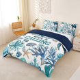 thumbnail image 3 of Castle Fairy Soft Watercolor Ocean Text Art Duvet Cover Queen,Turtle Starfish Coral Seashell Layout Queen Bedding,Mint Blue,Navy Blue Reversible,3-Piece,No Comforter,1 Duvet Cover and 2 Pillowcases, 3 of 6