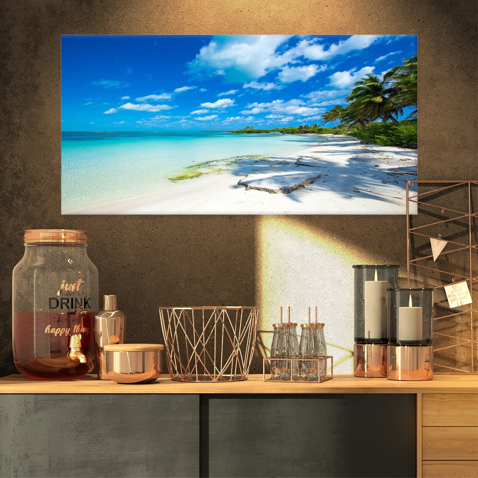 Designart 'Tropical Beach with Palm Shadows ' Large Seashore Canvas Print