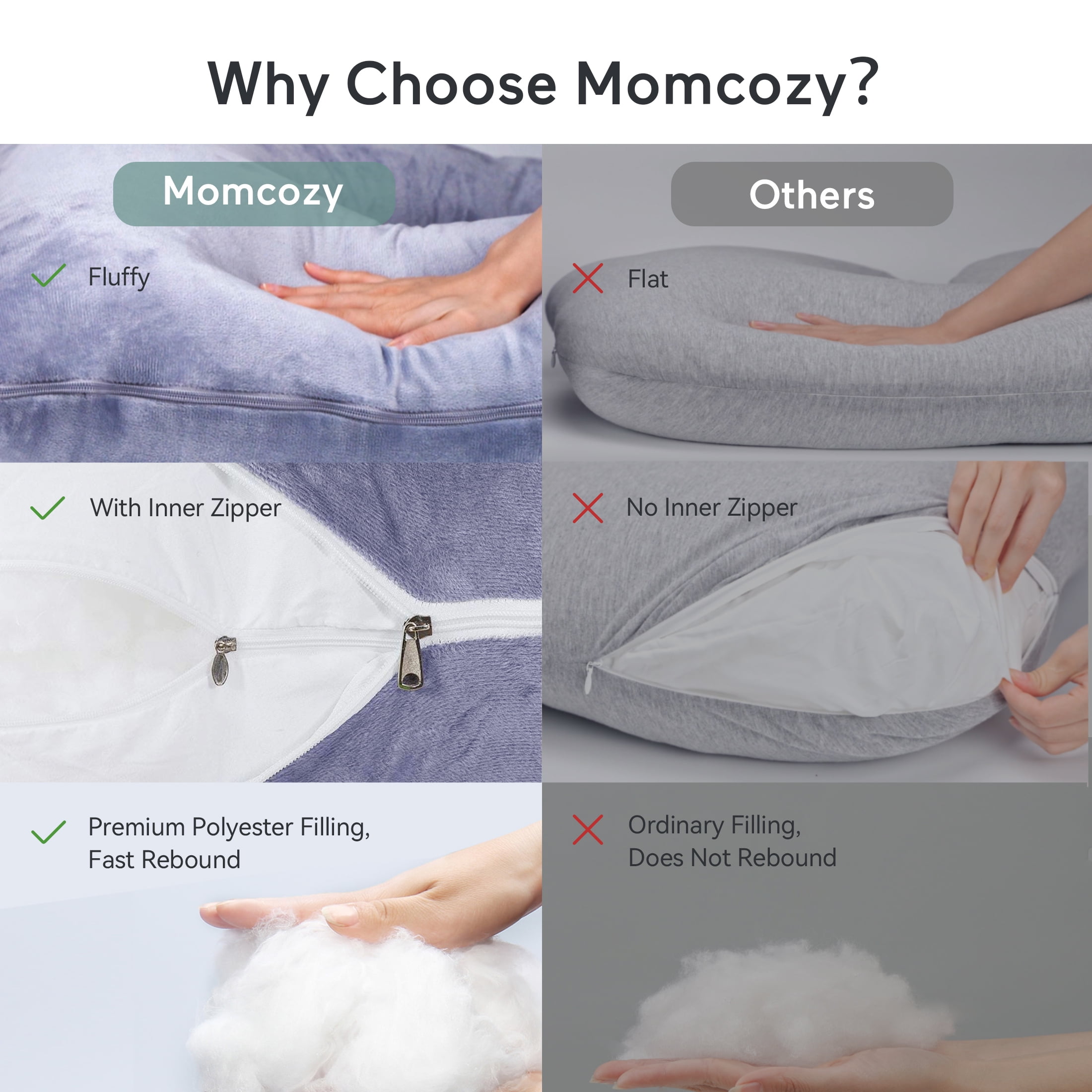57 Inch Maternity Pillow Momcozy Pregnancy Pillows for Sleeping Grey U Shaped Full Body Pillow for Pregnancy Women with Removable Jersey Cotton Cover 