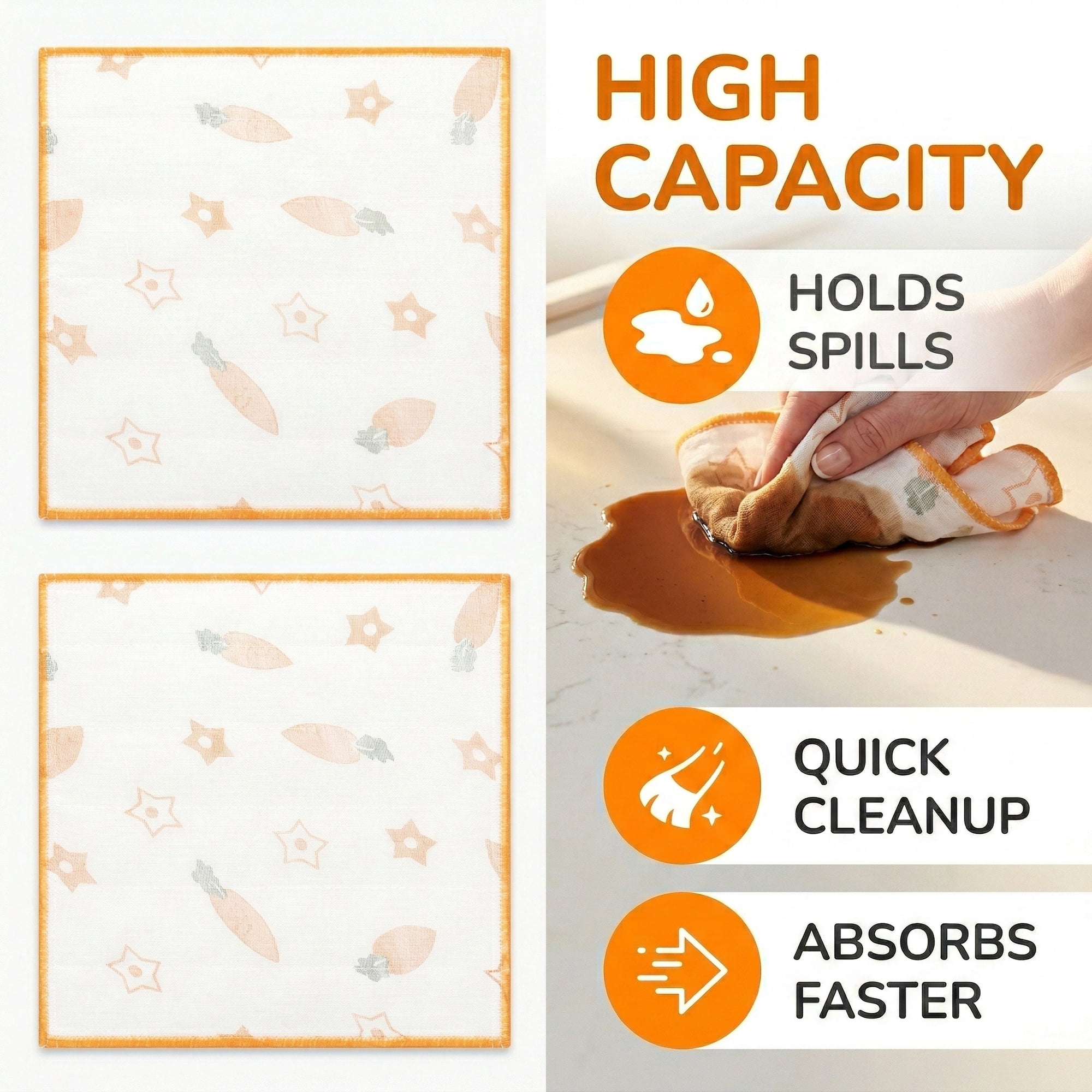 Unique Bargains 6 Pack Reusable Cute Pattern Quick Dry Dish Cloths Orange/Blue 12"x12"