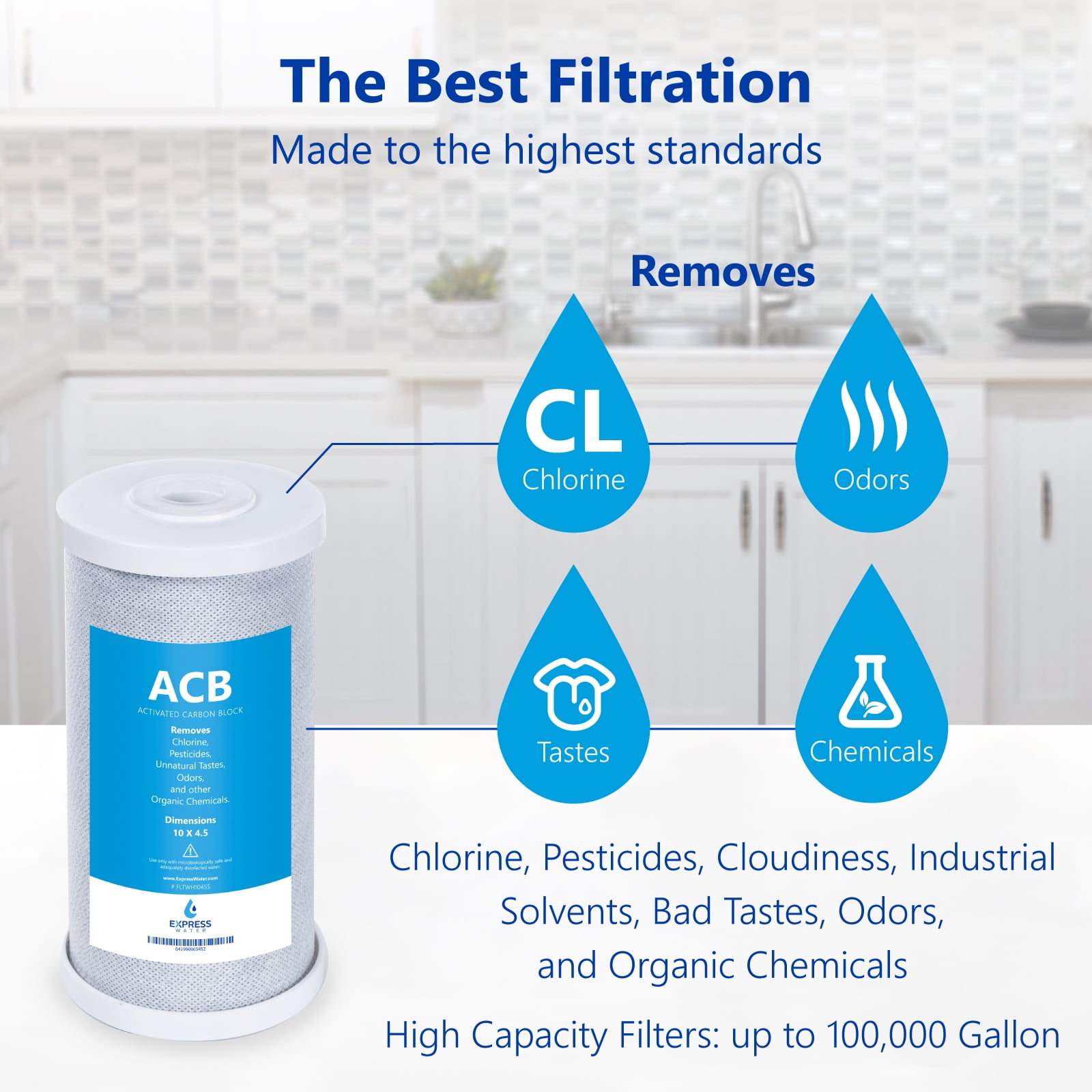 Express Water – 12 Pack Big Blue Filter Activated Carbon Block Replacement Filter – ACB Large Capacity Water Filter – Whole House Filtration – 5 Micron – 4.5” x 10” inch