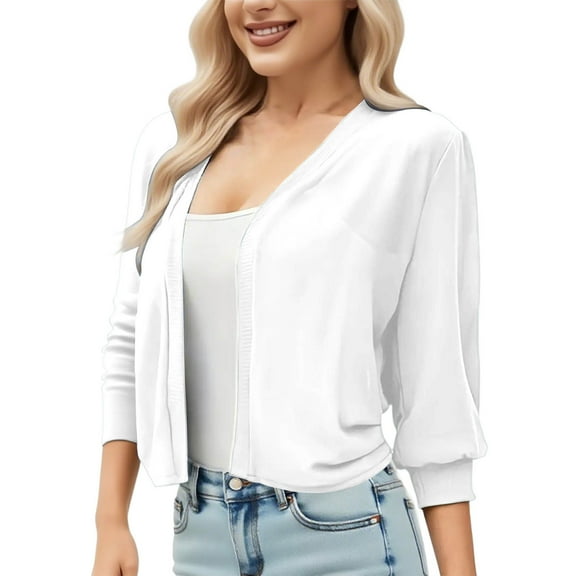 biudgviw Lightweight Cardigans for Women 3/4 Sleeve Open Front Chiffon Outwear Casual Breathable Soft Cropped Shrugs Fall Fashion Clothes