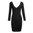 thumbnail image 4 of VSSSJ Women's Long Sleeve V Neck Bodycon Mini Dresses Solid Color Simple Classic Slim Ruched Sexy Party Club Casual Short Dress Black M, 4 of 4