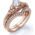 thumbnail image 1 of JeenMata Anillo de Bodas de Inspiración Victoriana con Diamante Real de Talla Redonda de 0,68 Quilates Grabado Engastado con Banda de Bodas de Chevron en Oro Rosa de 10 K, 1 of 5