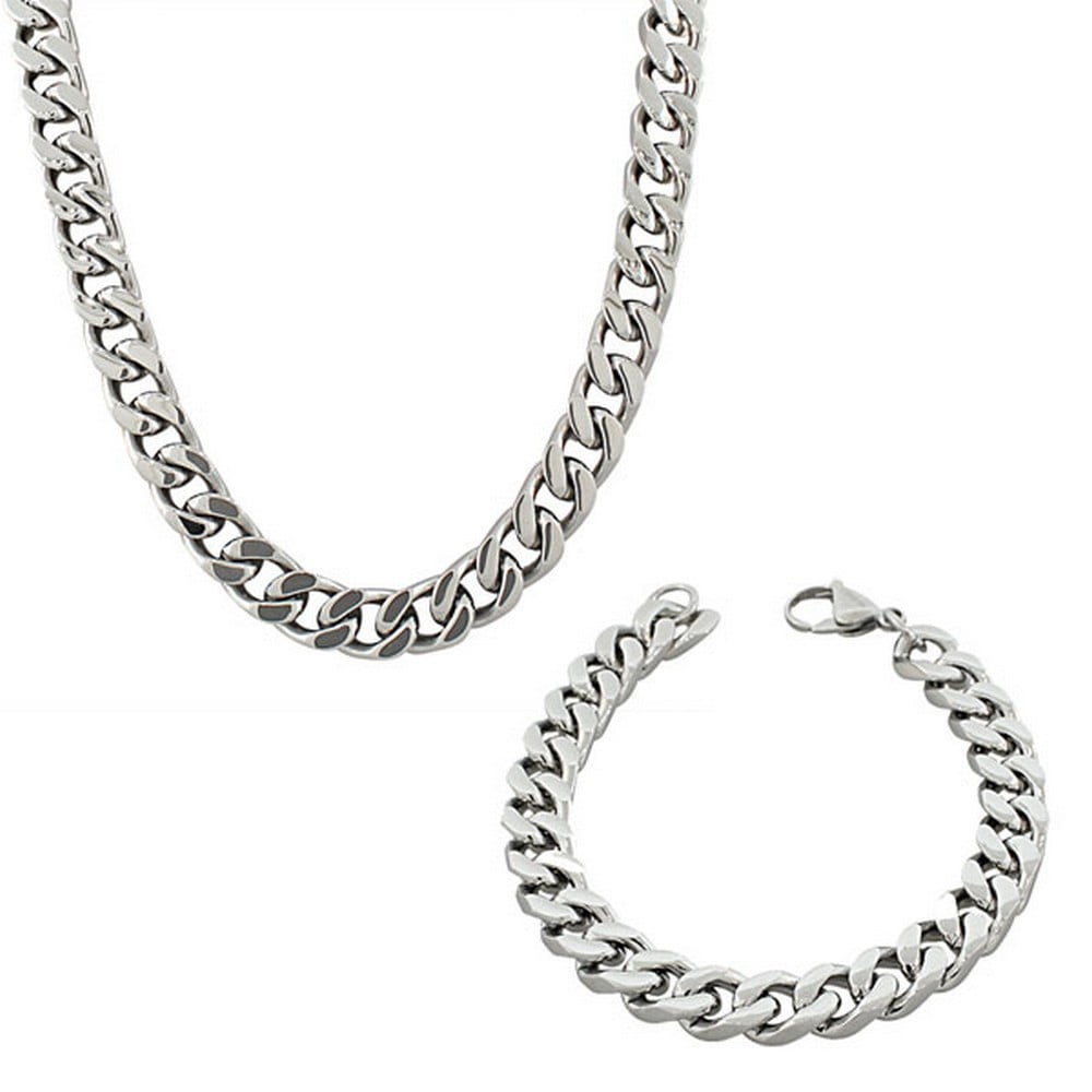Silvertone Curb-Link Necklace Bracelet and Earrings Set 18" 