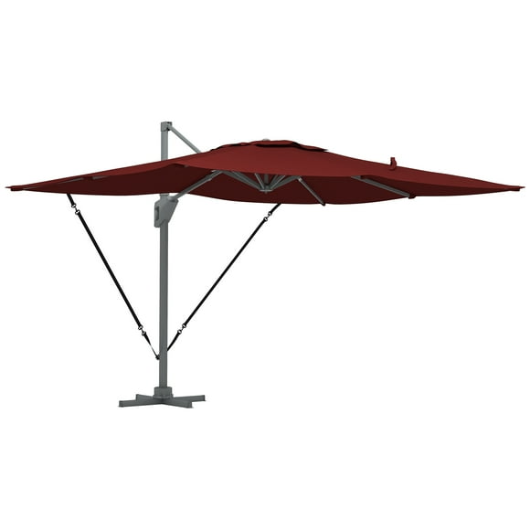Outsunny 10' x 13' Cantilever Patio Umbrella with Windproof Straps, Red
