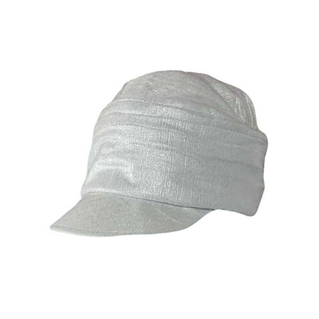 - White Metallic Pleated Soft Newsboy Cap Hat