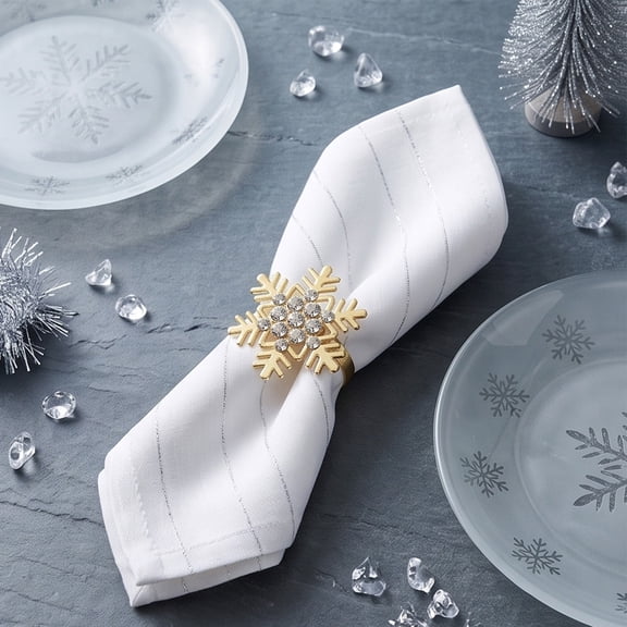 Napkin Rings Snowflake Metal with Rhinestones for Christmas Winter Wedding and Dinner Party