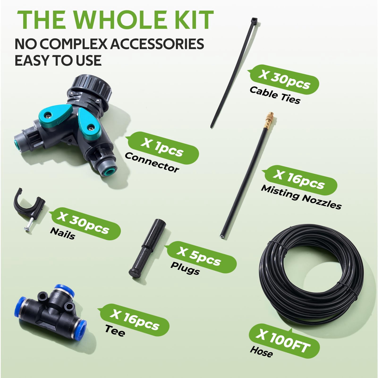 360° Adjustable Drip Irrigation System 100ft  1/4" Tubing With Copper Nozzles Automatic Atomizing Watering Kit For Garden Yard Lawn Greenhouse & Potted Plants