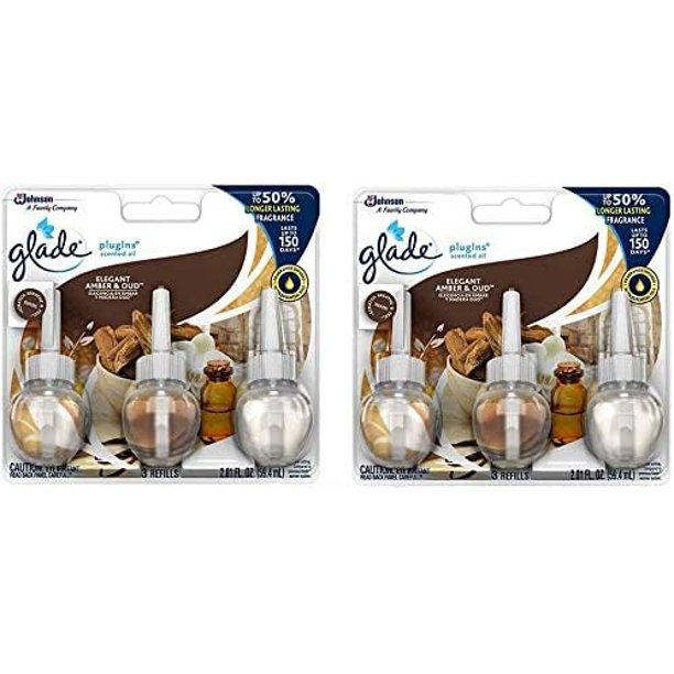 Plugins Scented Oil Air Freshener Refill, Elegant Amber & Oud, 3 Ct, 2.01 Oz 2 Pack