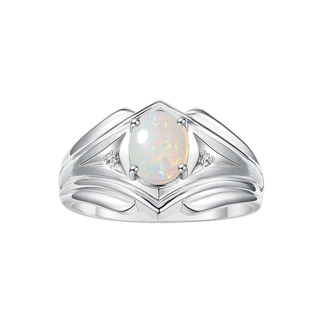 RYLOS Men's Rings Sterling Silver Rings Classic Designer Style 9X7MM Oval Gemstone & Diamond Ring Opal October Birthstone Rings For Men Size 13