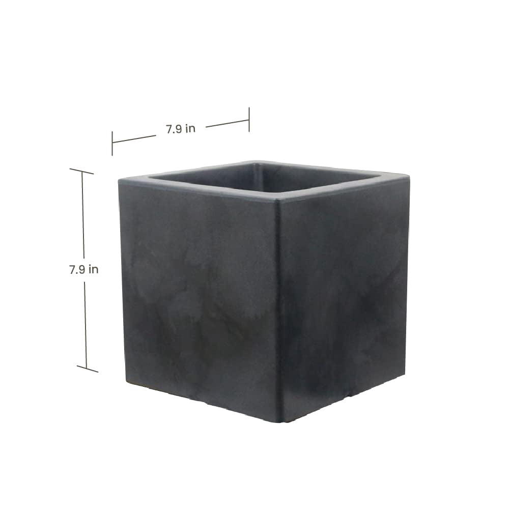 Ecobo 8" Eco-Friendly Square Pot Planter, Bloco Indoor/Outdoor use, Durable, Versatile & Lightweight, Designed by Brazilian Artisans, Contemporary All-Weather Design – Black